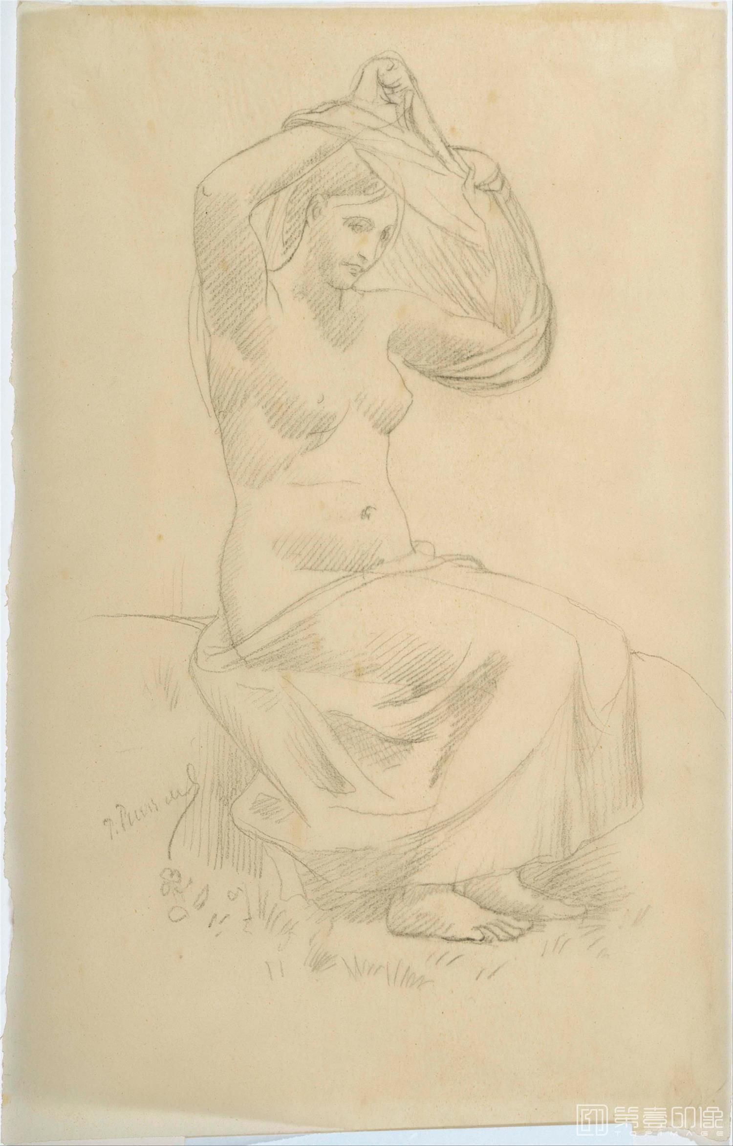 速写-美国菲利普美术馆-Pierre Puvis de Chavannes–Seated Figure-338
